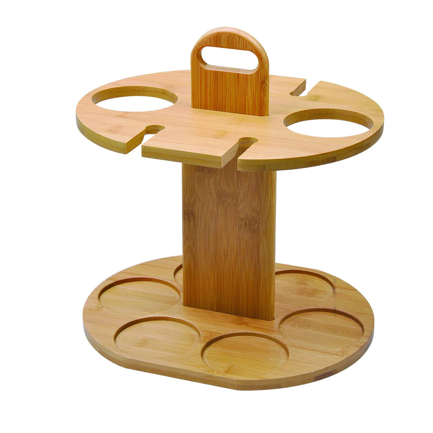 Bamboo Wine Cup Hanging Shelf With 6 Holes Bamboo Wine Bottle Holder Glass Cup Rack with Free Wood Handle