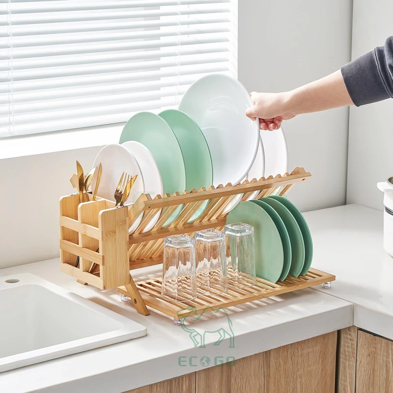 Collapsible Dish Bamboo Dish Drainer Tray Bamboo Foldable Dish