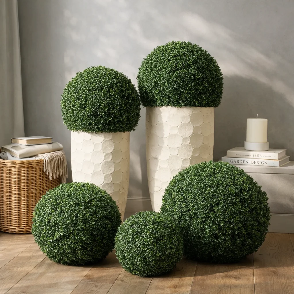 Artificial Boxwood Topiary Balls in Planters Lifelike Faux Greenery for Indoor and Outdoor Decoration Ideal for Home and Office