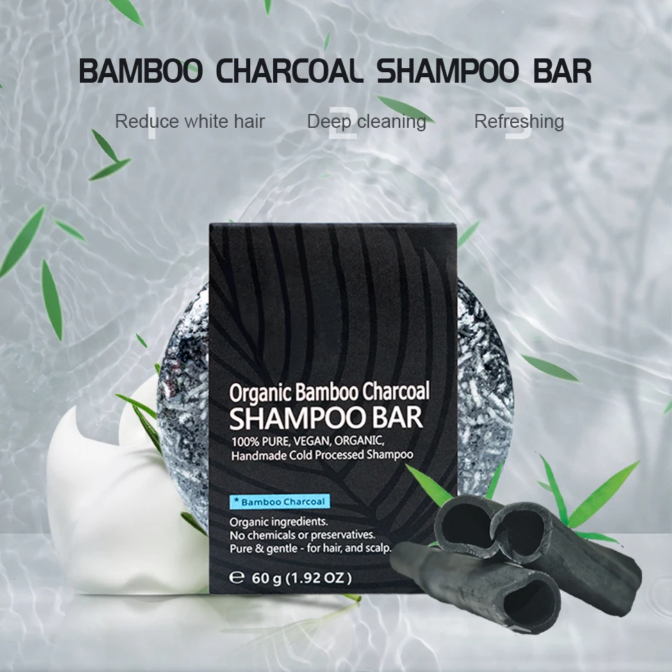 OEM Pure Organic 60g Handmade Solid Shampoo Bar Natural Bamboo Charcoal Black Soap Solid Shampoo and Conditioner Bar for Men Female