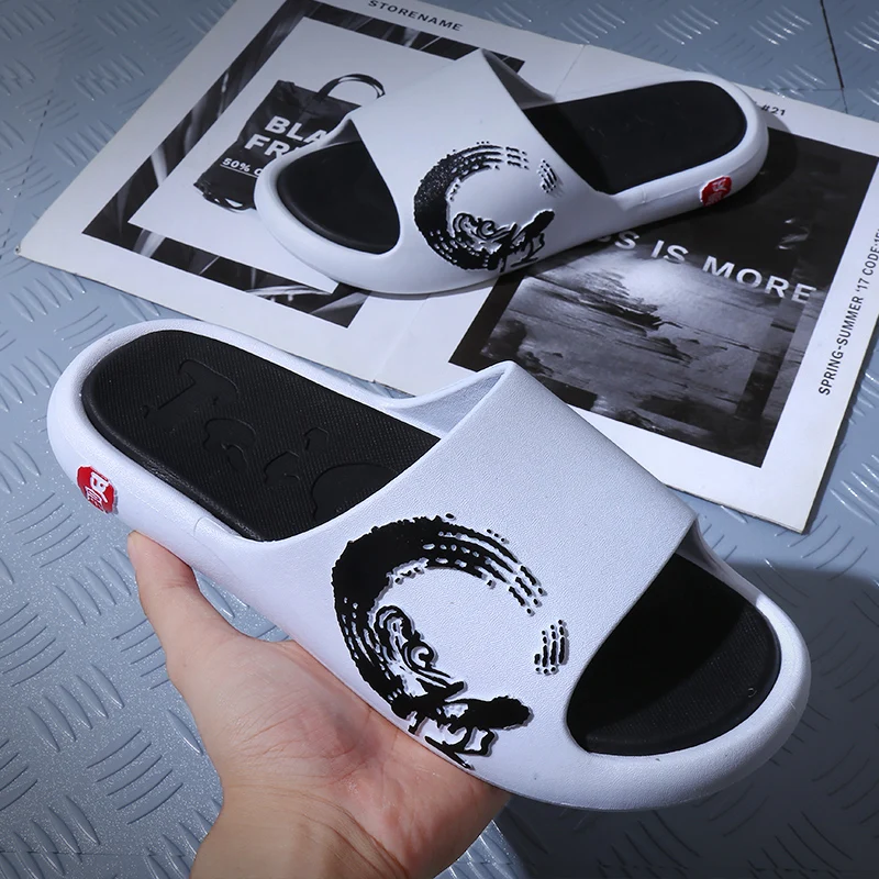 2024 Fashion Wholesale Custom Casual Flip Flop Rubber Flat Beach Home Indoor Unisex Pvc Print Slide Sandals Shoes Women Men
