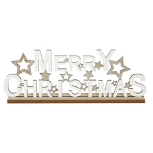 Wooden Christmas Table-top Decoration Merry Christmas Slogan Decoration with Glitter Stars for Festive Home Decoration