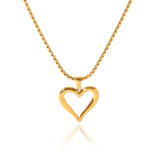 MW Ins Stylish Stainless Steel 18K PVD Plated Big Hollow Love Heart Pendant Boxing Chain Waterproof Necklaces for Women