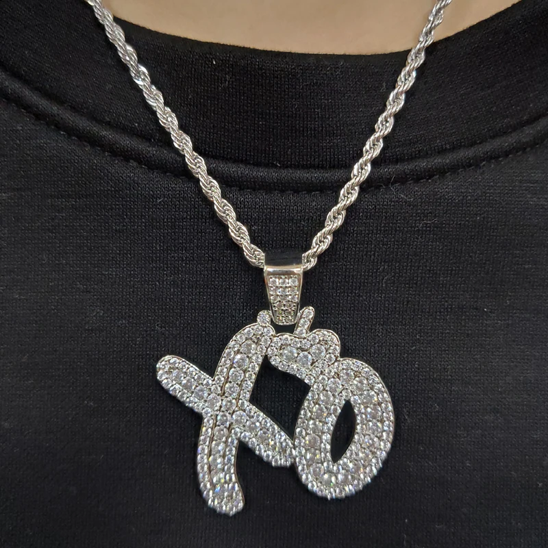 Collana con ciondolo a blocco a forma di lettera O Iced Out 2026, con zirconi cubici, stile punk, hip hop, da uomo e ragazzo, con catena a corda, gioielli  36