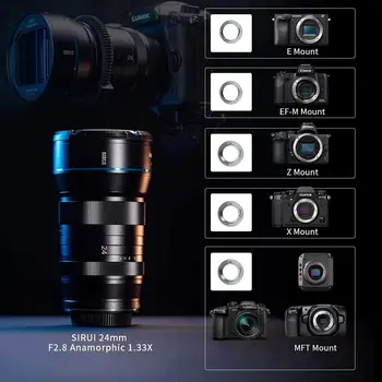SIRUI 24mm Anamorphic Fixed Focus Wide-Angle Lens F2.8 1.33X Full Frame for E Mount Blue Flare product image