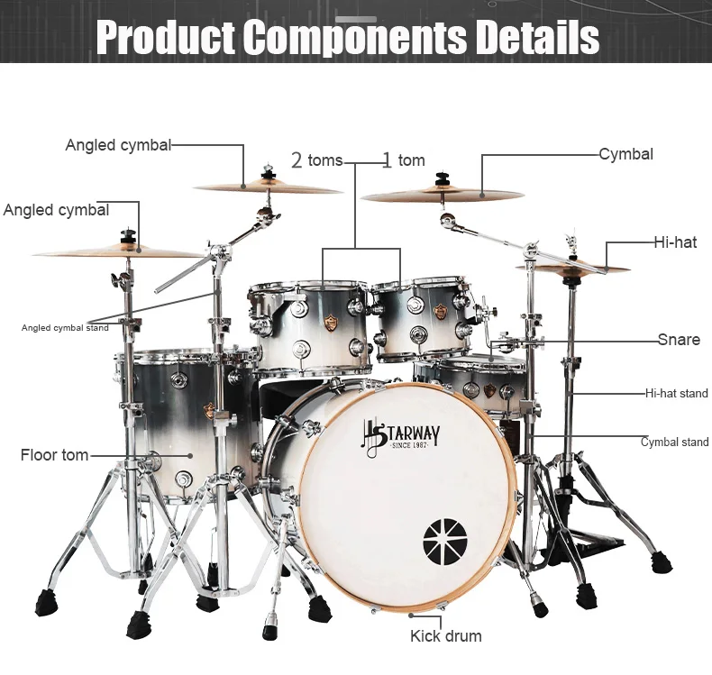 Starway D36 Custom Professional Level Jazz Drum Set Musical Instrument Acoustic Tambor Kit for Performance Drummer