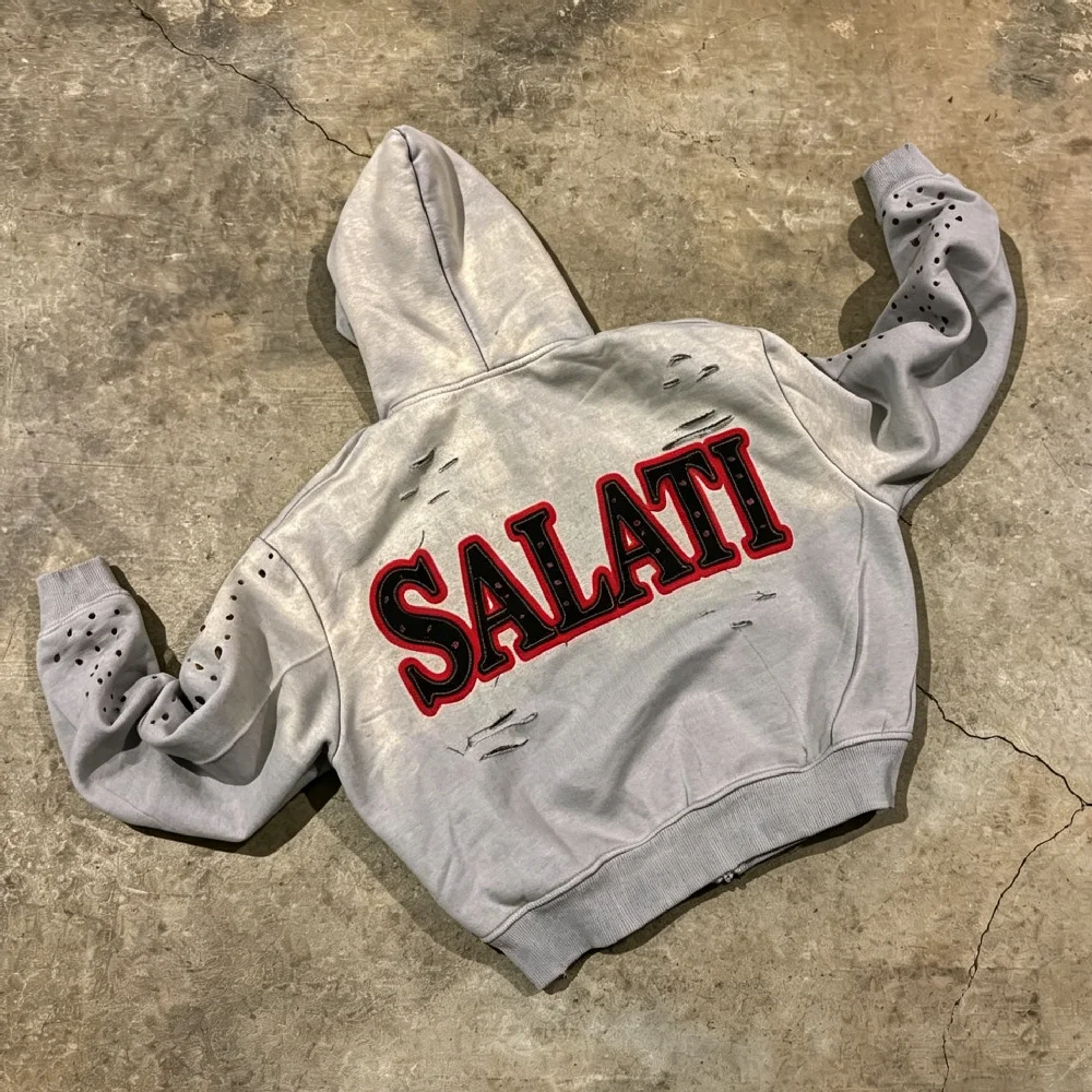 Custom Premium Heavyweight Rhinestone Palm Tree Graphic Zip up Sweatshirt Casual Urban Loose Fit Oversized Streetwear Hoodie gallery 2