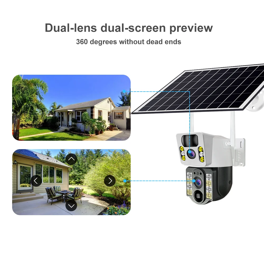 V380 WiFi Dual Lens Solar Power Camera CCTV Security Camera Outdoor Support 128 Memory Card