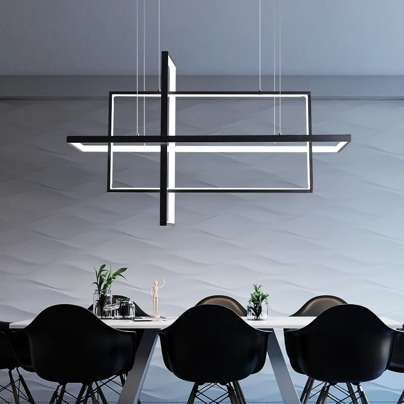 Modern Minimalist Rectangle LED Pendant Lights Dining Room Kitchen Chandeliers Home Decorations Hanging Lamps Fixtures