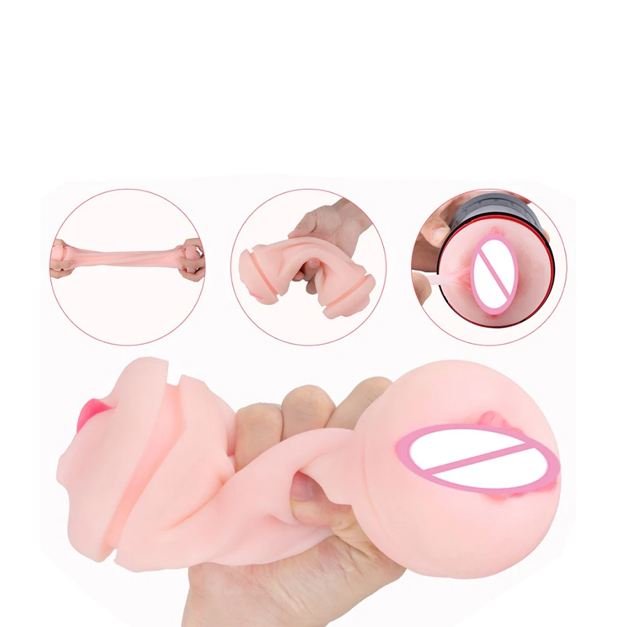 Oral & Pussy 2 in 1 Masturbation Cup Stimulator 3D Textured Pocket Stroker Blow Job Male Sex Toys Realistic Vagina