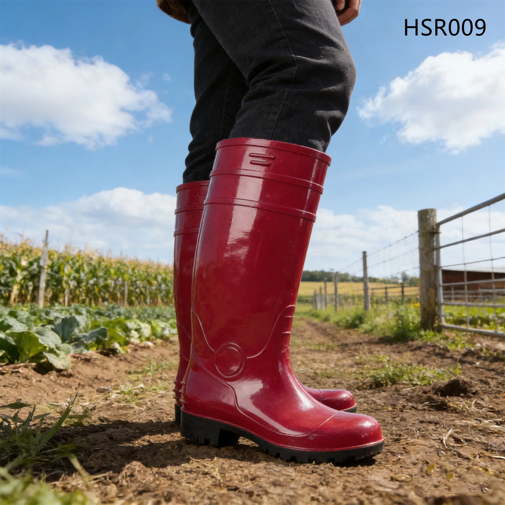 HY,Breeding Farm Anti-Dirty Long Tube SRC Standard Rain Boots High Quality Leak-proof Non-slip Sole PVC Gumboots for Sale HSR009