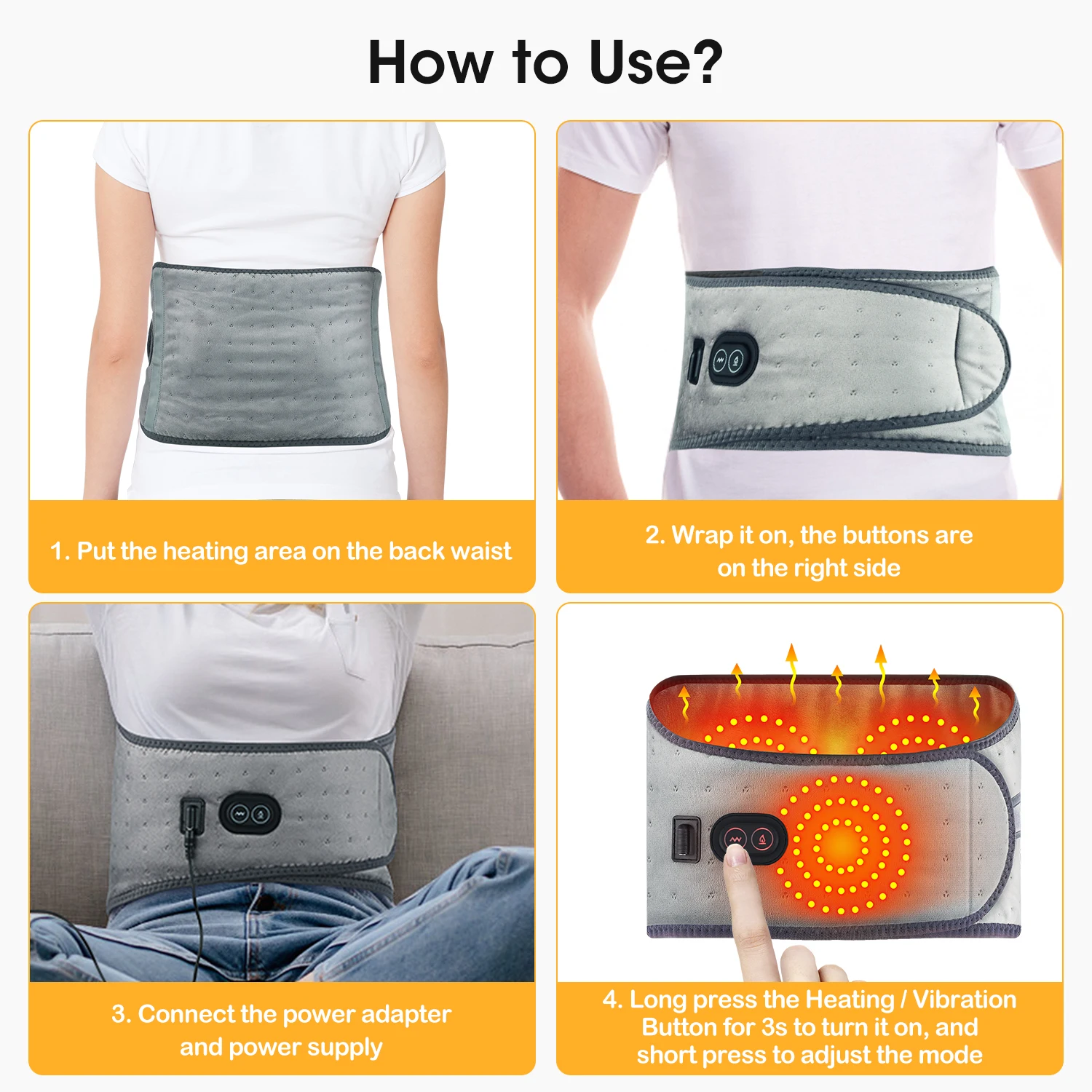 Infrared Heating Belly Wrap Vibration Waist Massage Belt Menstrual Heating Pad Back Massager For