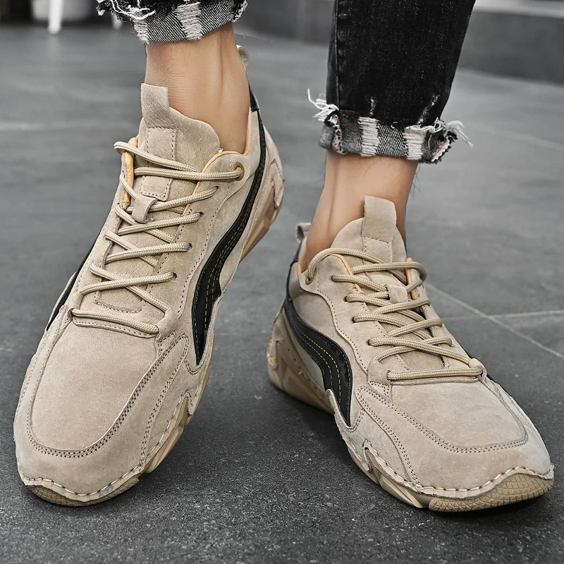 Men's casual shoes outdoor men's shoes new handmade large size stitching all-match business leather shoes men
