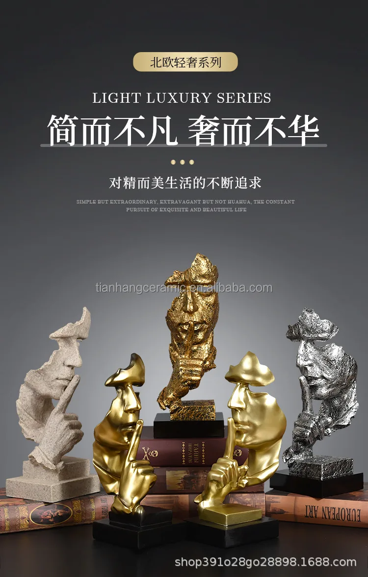 Abstract Sculpture Statue Desktop Bookshelf Office Decoration Sandstone Resin Keep Silent for Office Home Hotel.jpg