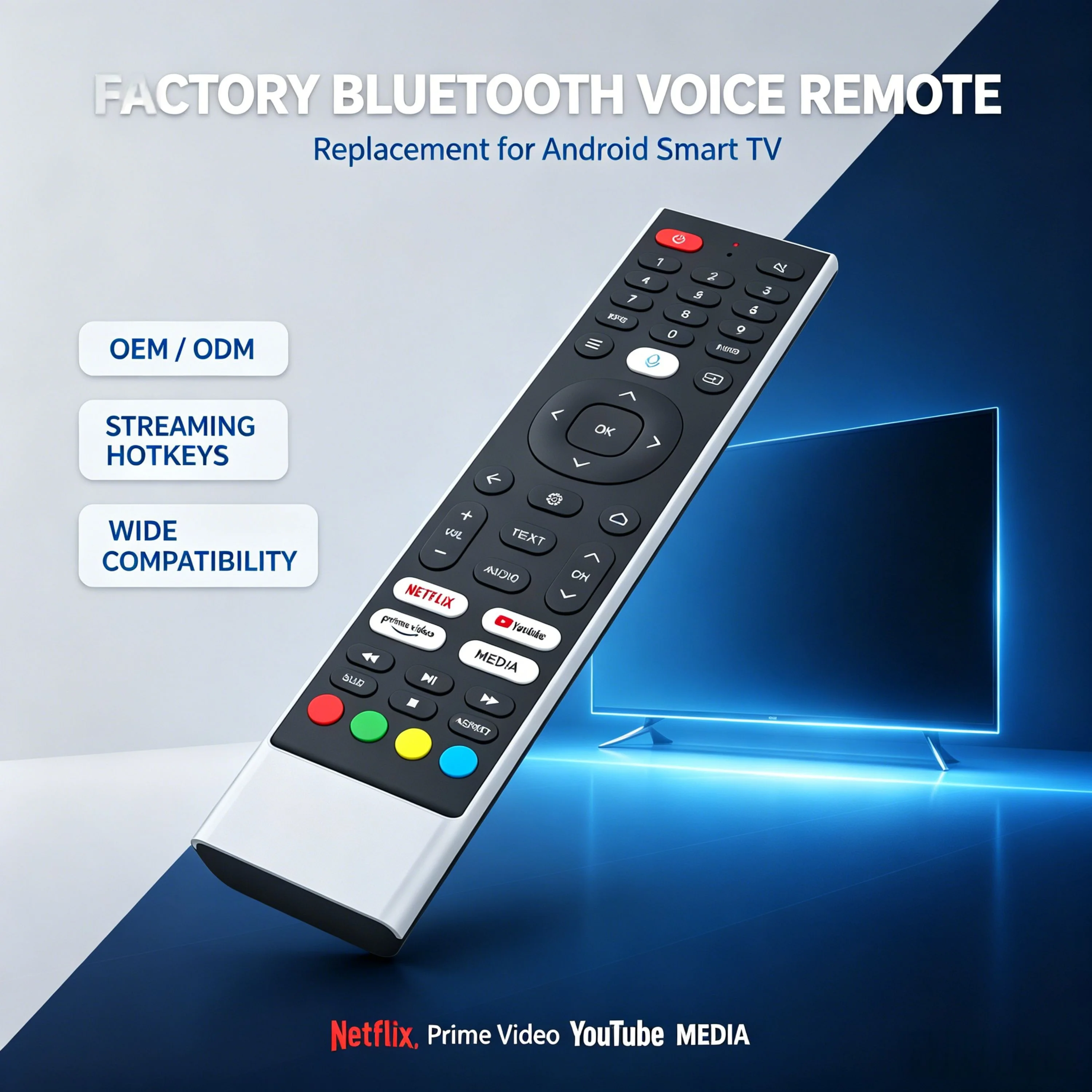 Customized 45 Keys Silicone Remote Control for TV Projector Audio, 1-on-1 Personalized Design with 4 Big Hotkeys OEM