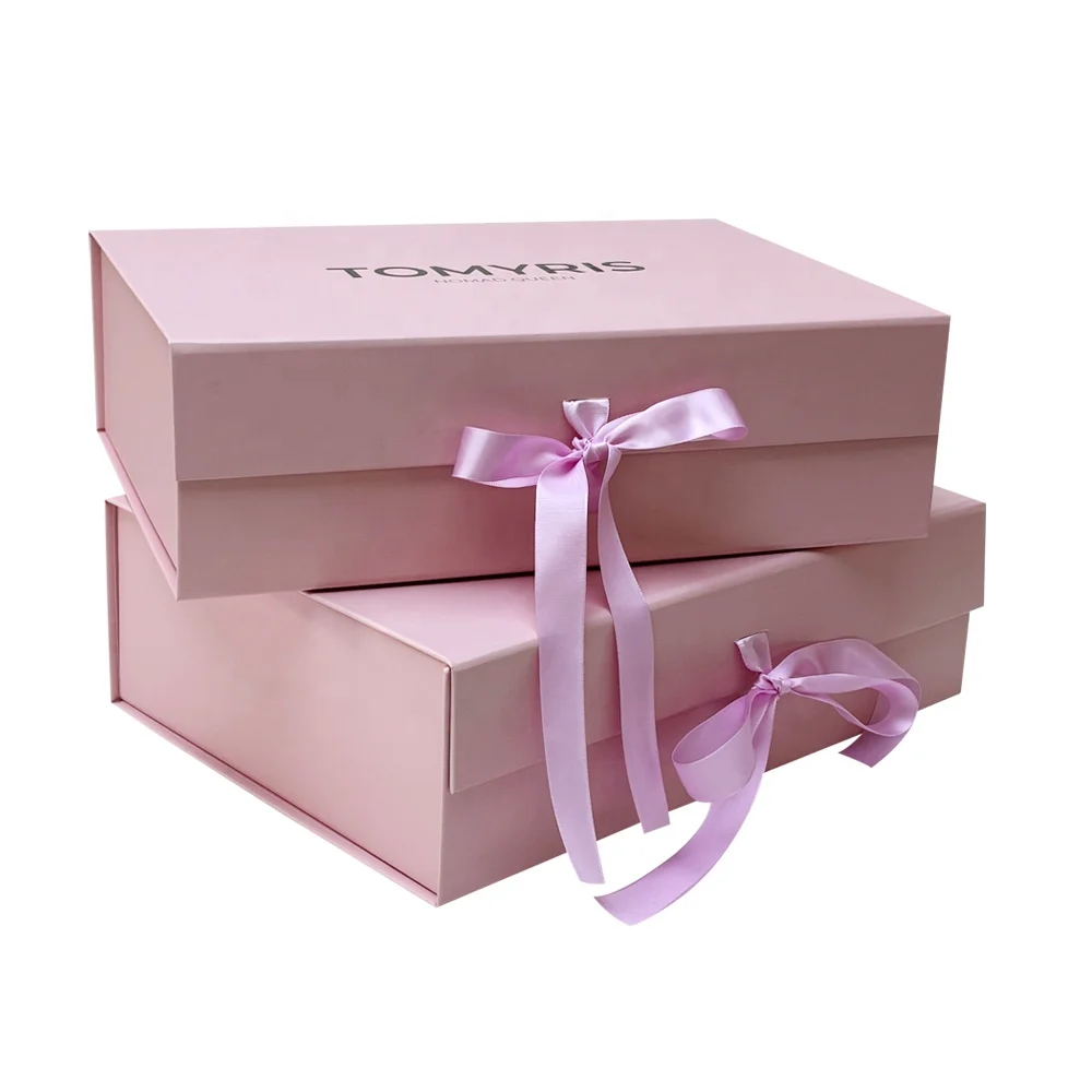 Manufacture Custom Logo Pink Underwear Folding Gift Boxes Magnetic Packaging Luxury With Ribbon details