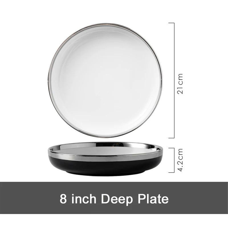 Luxury Silver Rim Ceramic Black White Dishes & Plates Dinnerware Set ...