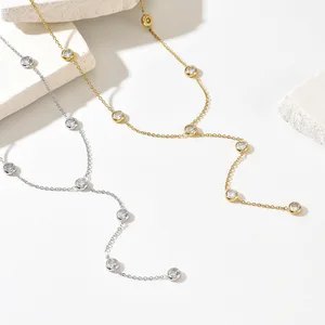 European American Light Luxury Women's Sporty Y-shaped Zircon Tassel Lariat Necklace Stainless Steel Clavicle Chain