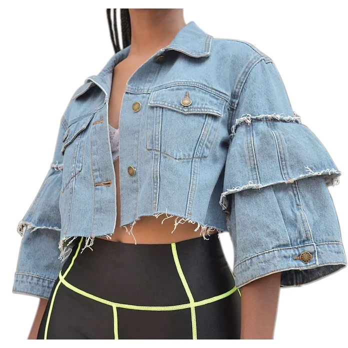 2020 Women Ruffle Flare Sleeve Blue 
