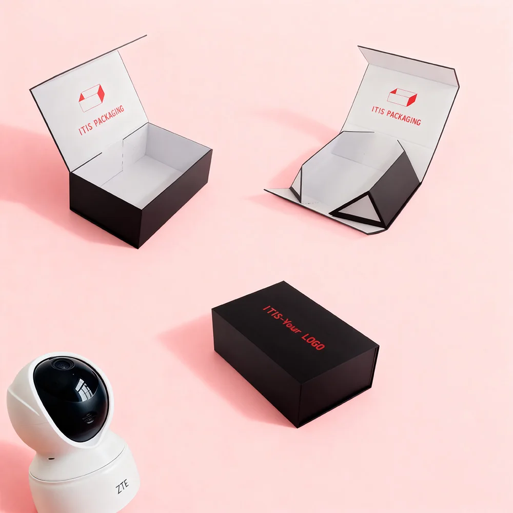 علبة تغليف كاميرا فاخرة | علبة طي مغناطيسية من ورق مطلي حسب الطلب | علبة واقية صغيرة جديدة كليًا بتشطيب غير لامع