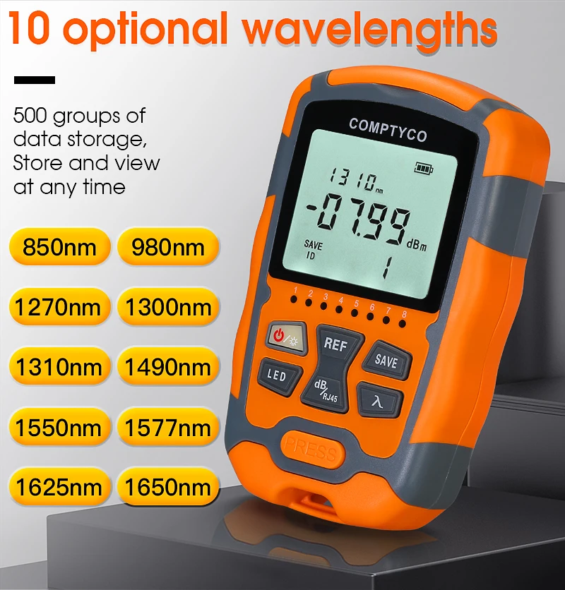 COMPTYCO High precision <a class='inkey' style='color:blue' href='https://www.comptyco88.com/fiber-optic-tester' target='_blank'>Fiber Optic Tester</a> AUA-M7/M5 OPM with LED and RJ45 tester Fiber Optic Equipment Mini Optical Power Meter manufacture