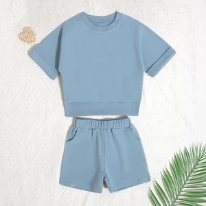 Latest Product Wholesale Child Clothing Summer Solid Color Short Sleeves and Shorts Kids Two Piece Clothing Set