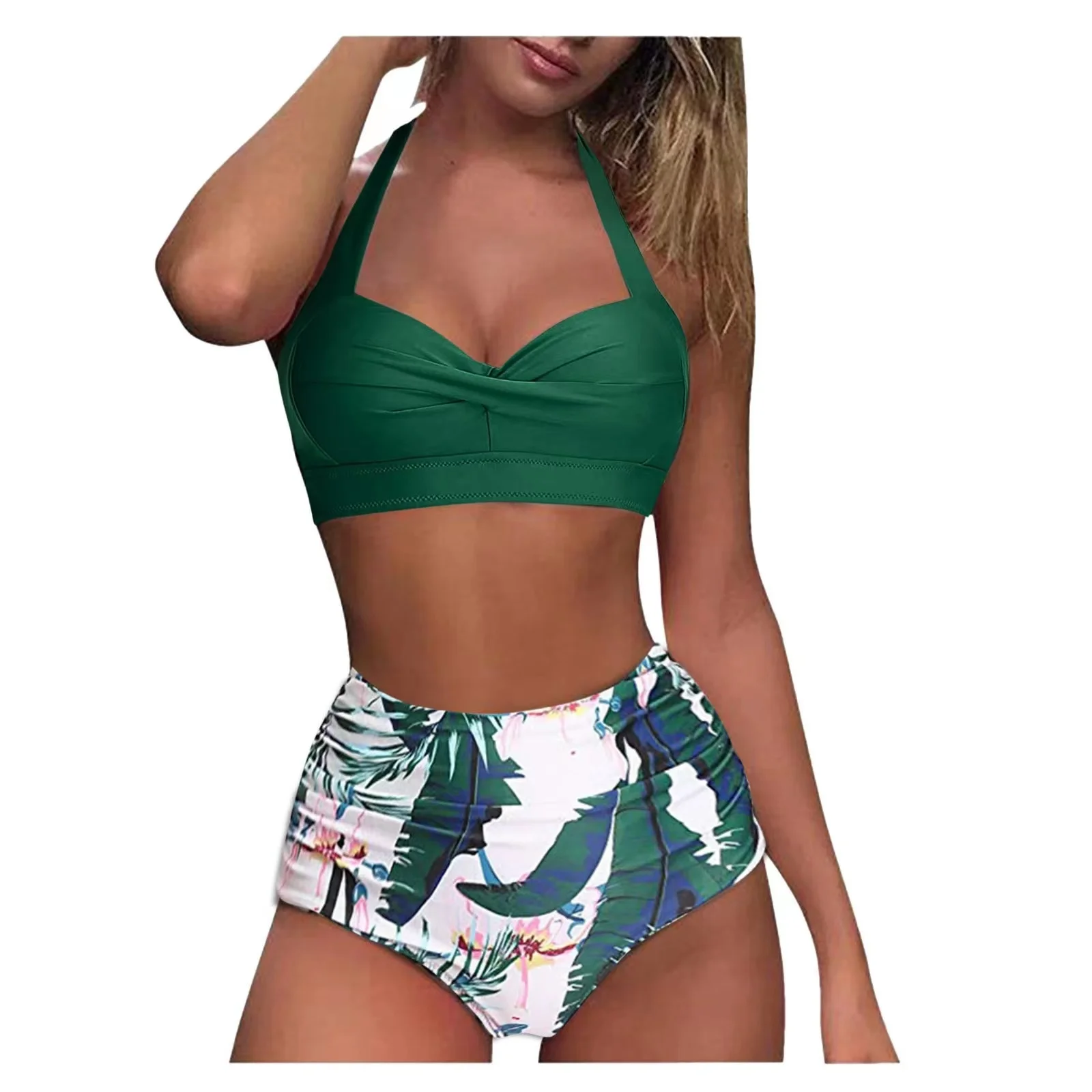 2022 Hot Sale  Fashion Solid Plus Large  Print Women's Beach Bikini Swimsuit Wholesale Bathing Suits