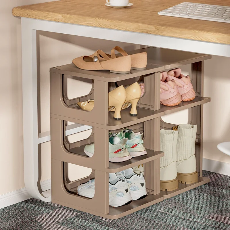 Modern Multi-Layer Foldable PP Plastic Shoe Rack Storage Cabinet Stackable and Display Style for Home Kitchen Bathroom Storage manufacture