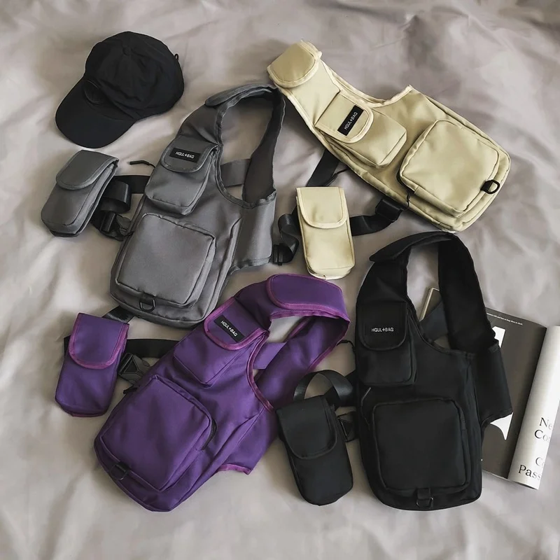 VC Cool Streetwear Barrel-shaped Shoulder Bags for Men Hip Hop Men's Small  Satchel Sling Bag ins Fashion Patchwork Crossbody Bag