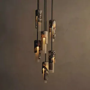 JACKSUN Living Room Entrance Hallway Bar Chandelier Restaurant Light Luxury Natural Marble Small Pendant Lamp Adjustable
