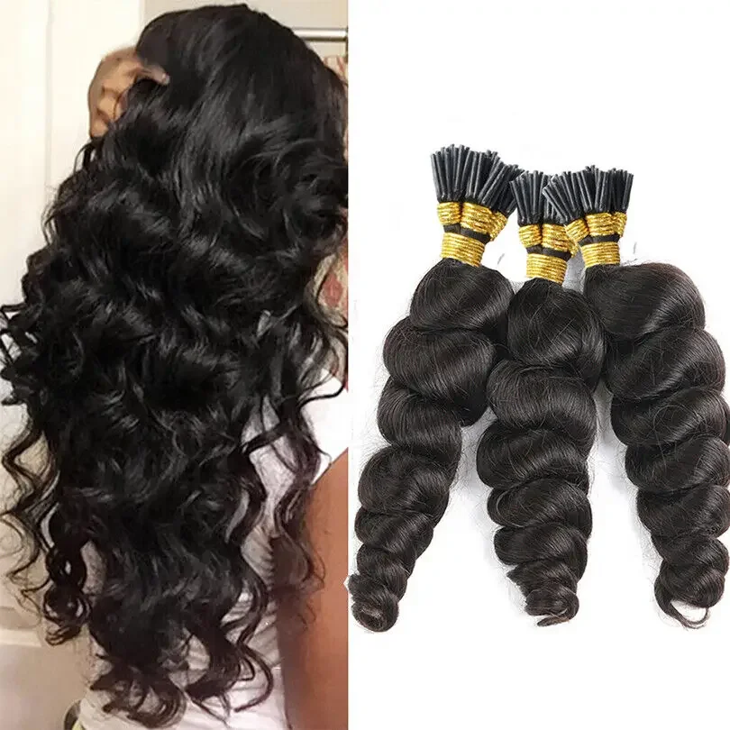 Extensions de cheveux humains brésiliens Loose Wave pré-collés Micro Link Stick I Tip 100 g 100 mèches_voghion.com