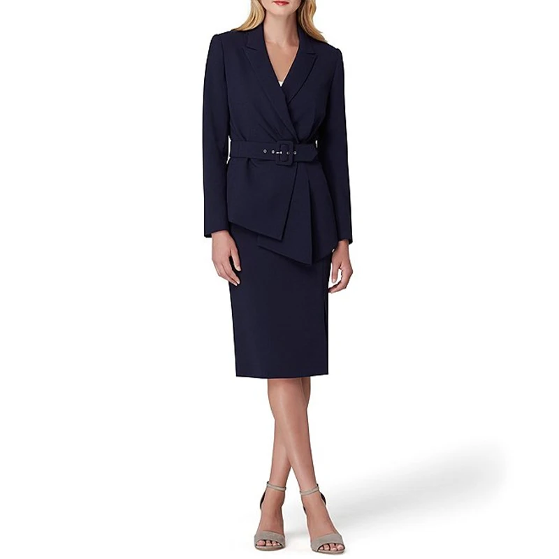 Trajes de negocios oficiales para mujer, chaqueta con cinturón y