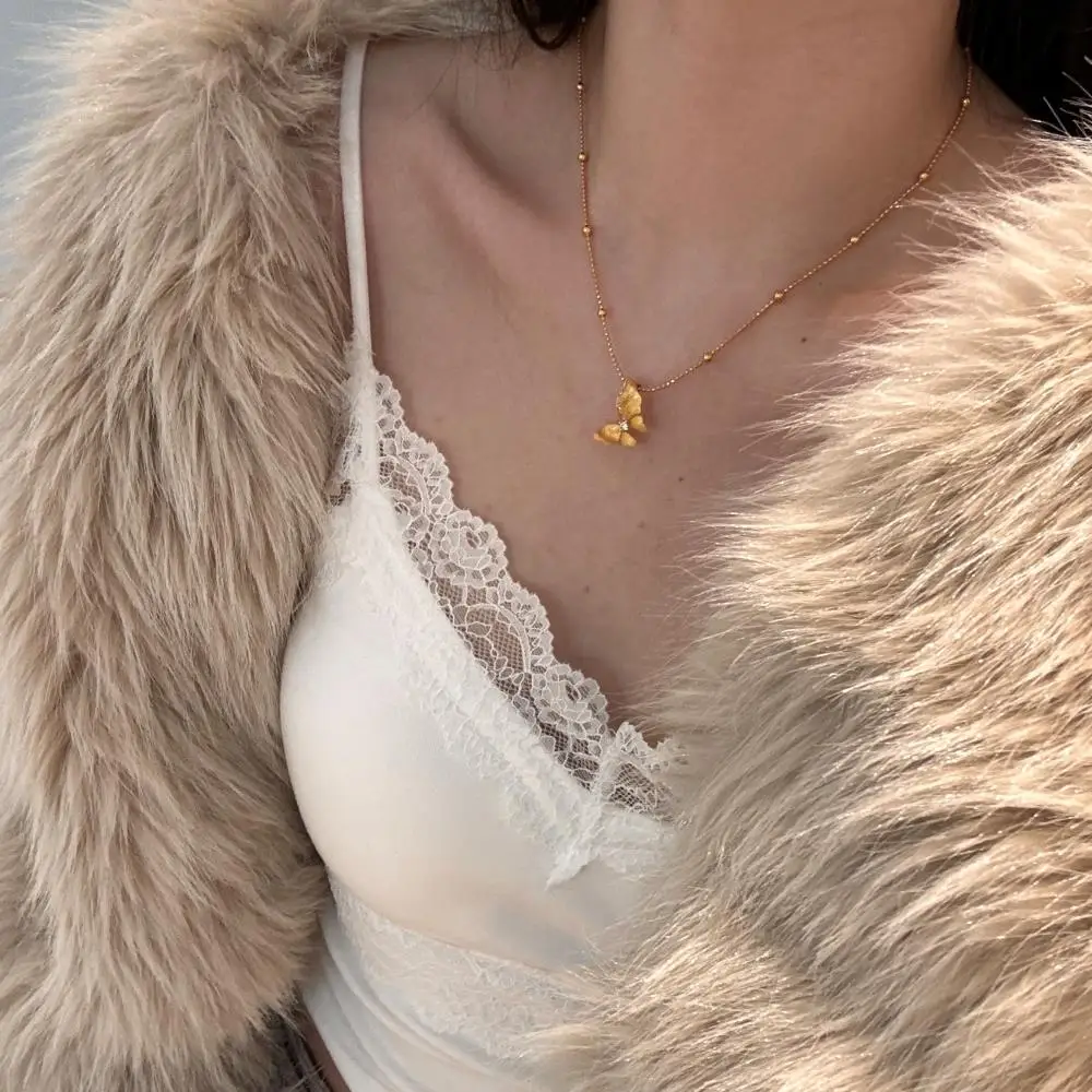 KAKODIY Gold Bead Chain Butterfly Charm Pendant Necklace Zircon Palestine Necklace for Women detail 8