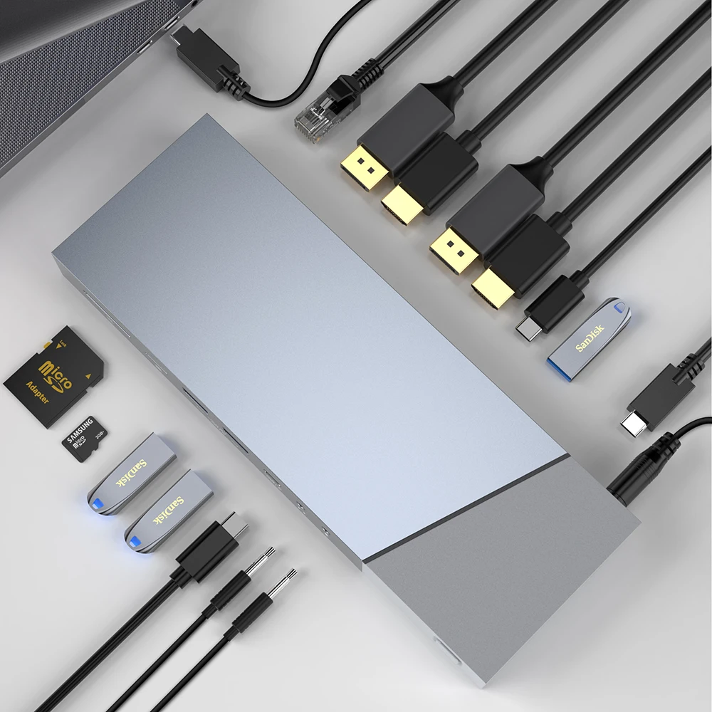 Multifunctional Displaylink Monitor Extender 5K 60HZ 4K 30HZ 16 in 1 USB Gen 2 10Gbps PD 60W USB Hubs Desktop Docking Station