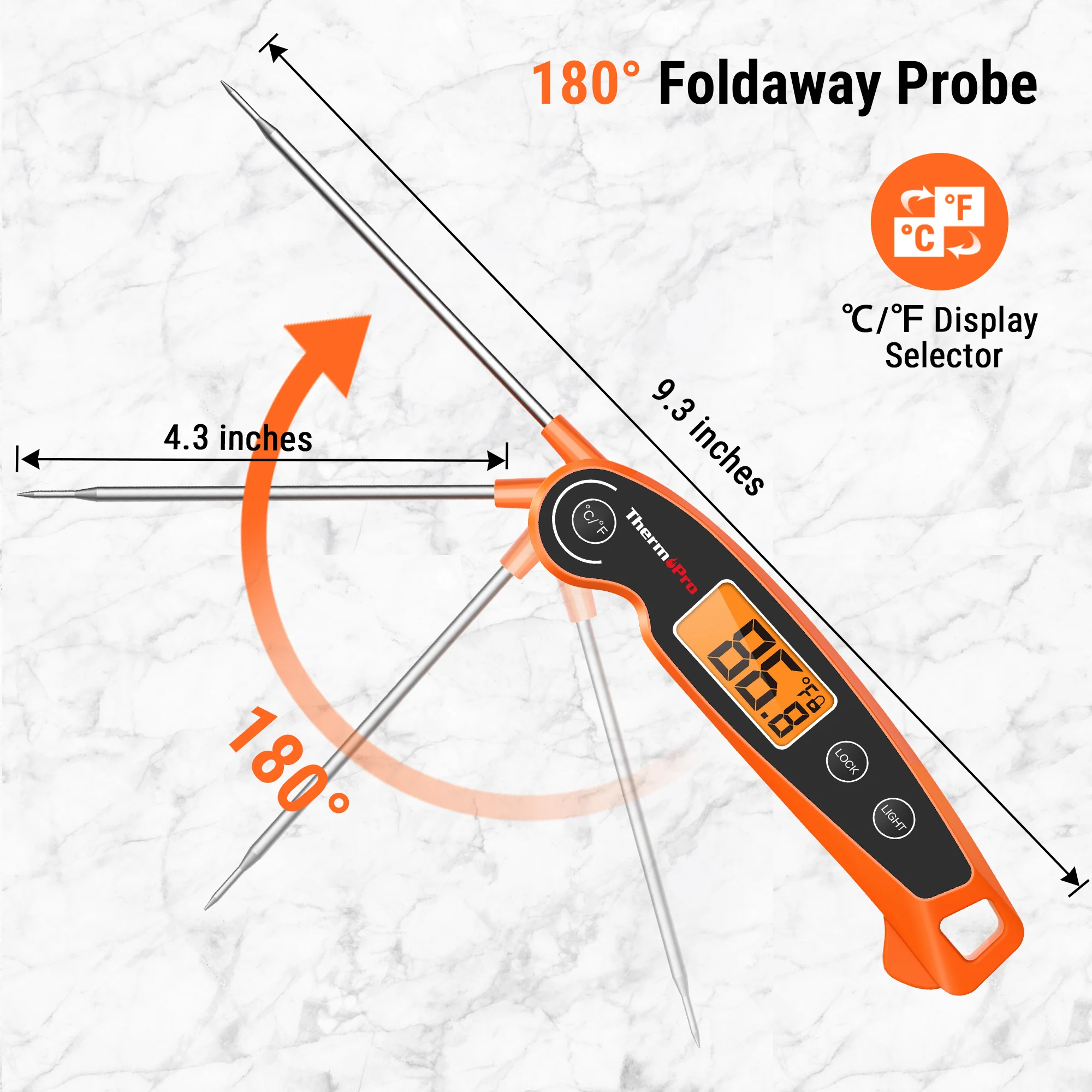 ThermoPro TP605W Instant Read Meat Thermometer for Cooking, Waterproof  Digital Food Thermometer with Large Backlit LCD, 180° Foldaway Probe  Kitchen