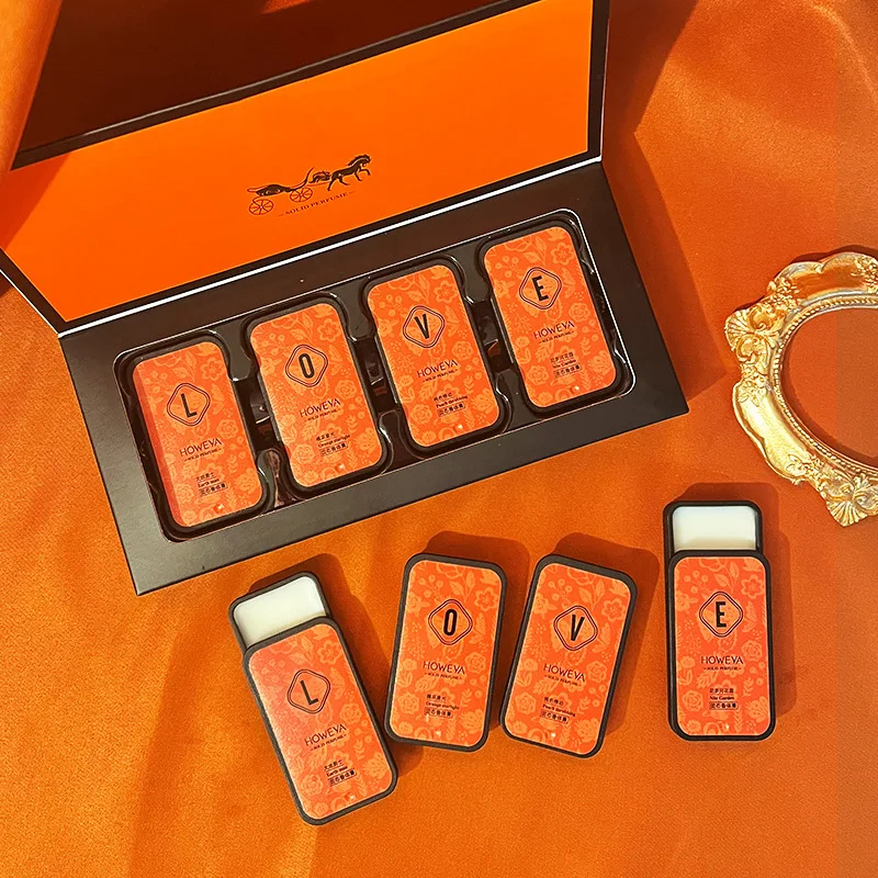 4 Pcs Orange Solid Perfume Kit for Men - Mini Body Cream Gift Set