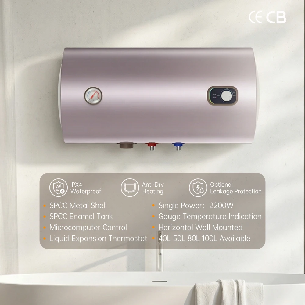 Factory Price 80L Home Horizontal Electric Shower Knob Control Multi Plug Storage Electric Water Heater for Hotel