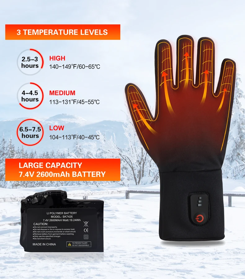 Touch Screen Electric Battery Powered Heated Riding Gloves Fingertips