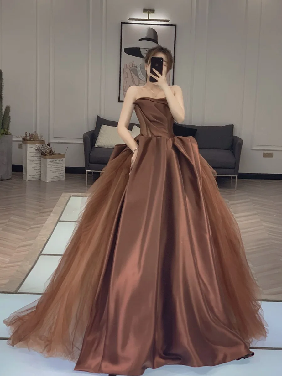 2024 Coffee Color New Design Puffy Chocolate Bridal Wedding Banquet  Performance Dresses
