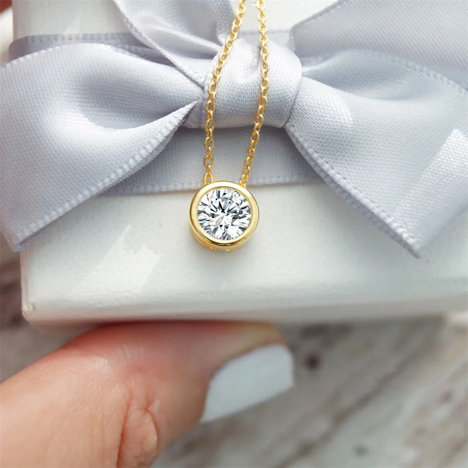 Shiny Colorful CZ Birthstone Necklace Round Stainless Steel Link Chain Necklace Boutique Birth Stone Zircon Necklace for Women