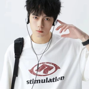 CUSTOMIZED R&D Wholesale Sample High Quality Men's Summer Japanese Style Pure Cotton T-Shirt Contrast Letter