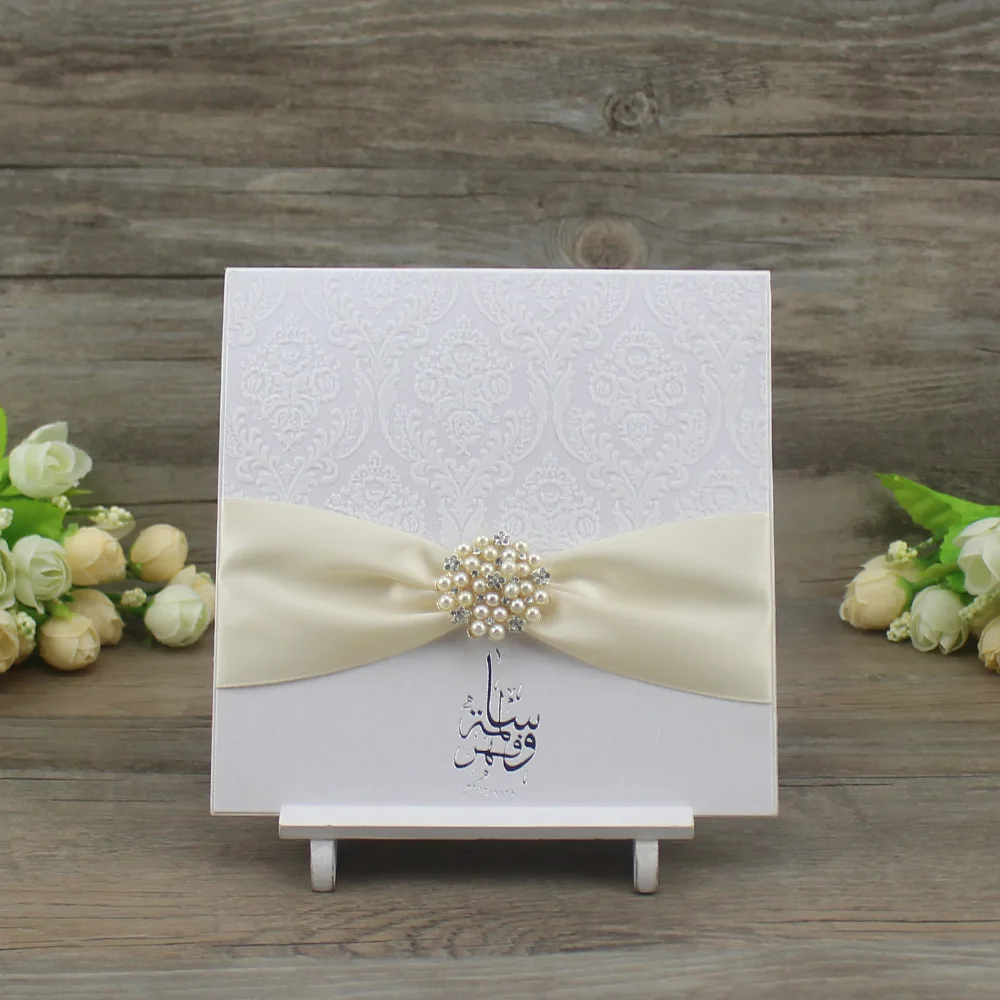 Бархатные на ощупь флокированные свадебные приглашения с жемчужной брошью и Пригласительные открытки день рождения входными картами