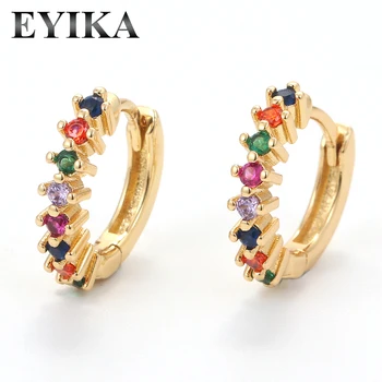 Hot Sale 18K Gold Plated Multicolor Cubic Zirconia Hoop Earrings Colorful Crystal Circle Earring Rainbow CZ Women Girls Jewelry