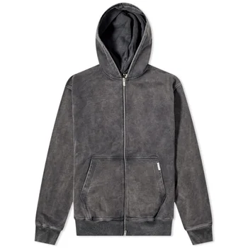 OEM custom vintage faded grey oversized cotton heavyweight full zip hoodie for men
