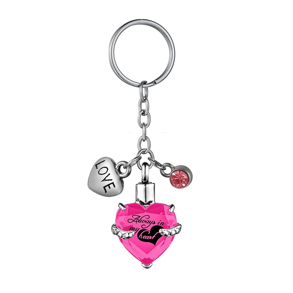 Heart with Birthstone and Love Pendant Memorial KeyChain Cremation Urn for Ashes Jewelry to Men Women - Always in my heart