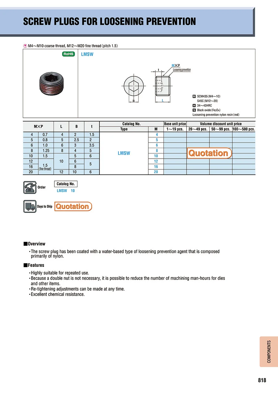 Customized High Quality LMSW Screw Plugs for Loosening Prevention M4-M20 SCM435/S45C Body Screw Plugs supplier