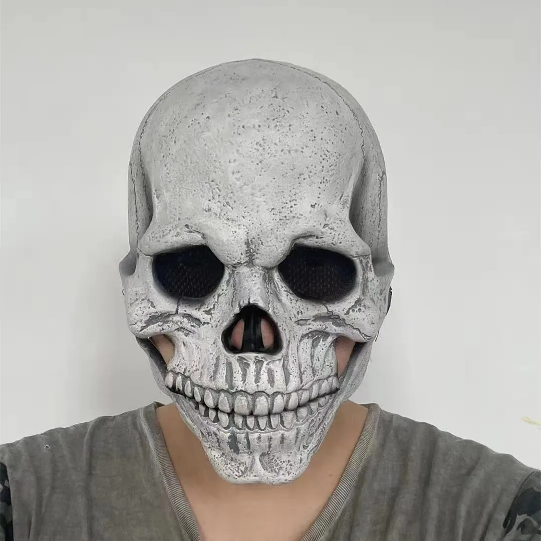 Men Halloween Horror Scary Mouth Can Move Latex Full Face Skeleton