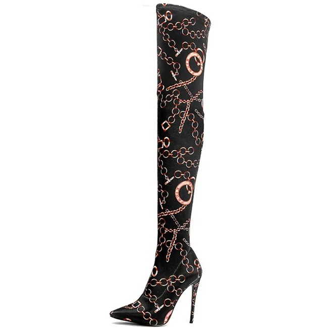 thigh high boots with chains