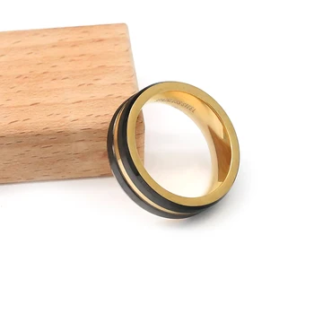 new design waterproof fashion jewelry ring two tone IP plating black gold band ring men stainless steel wedding ring men