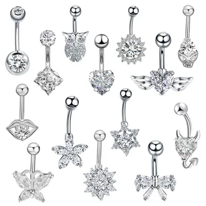 Sexy Navel Belly Button Ring Double Round Clear Ziircon Stainless Steel Navel Piercing Fashion Body Jewelry